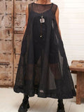 A-line Loose Pockets See-through Color Round-neck Cover-up Midi Dresses