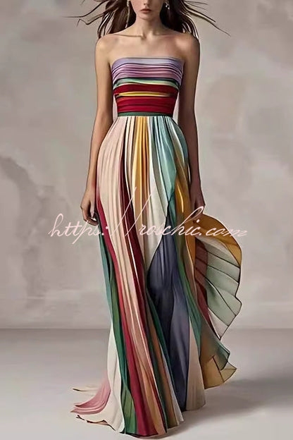 Off-shoulder Tube Top Waist Color Maxi Dress