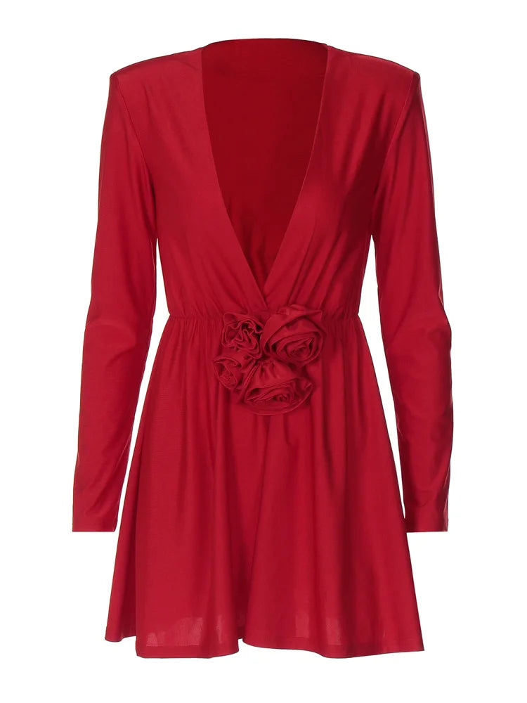 Deep V Long Sleeved 3d Dress for Autumn New Pullover Skinny Mini Dress Party Clubwear