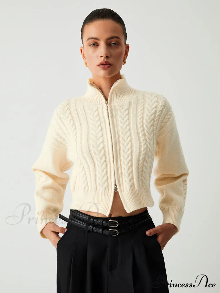 Cable Knit Two Way Zip Crop Cardigan