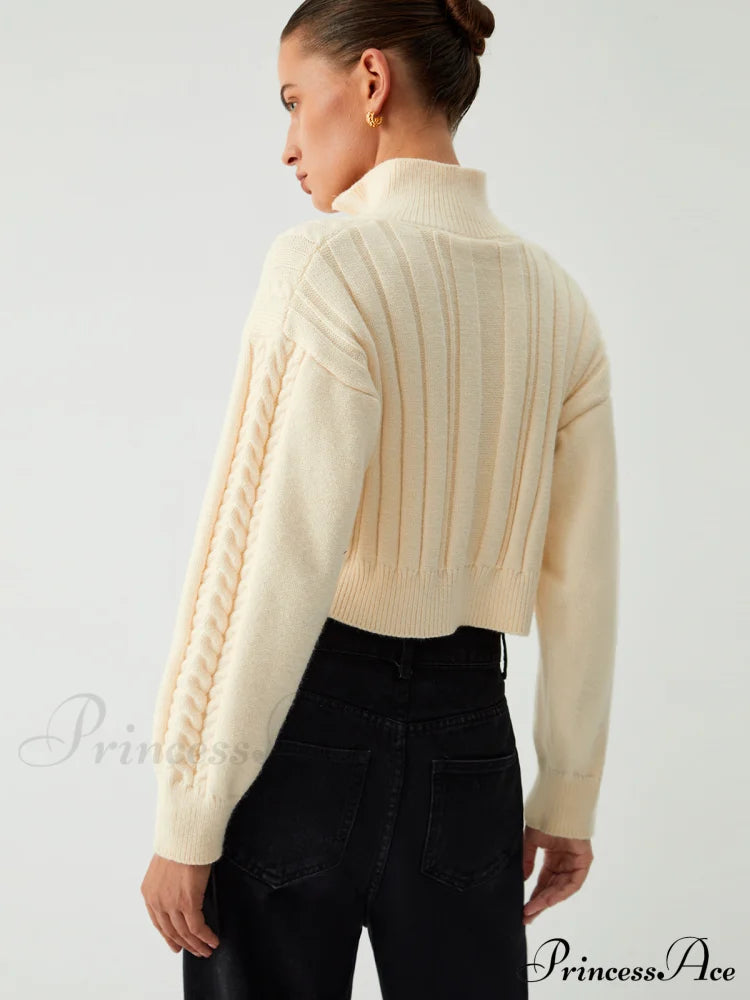 Cable Knit Two Way Zip Crop Cardigan