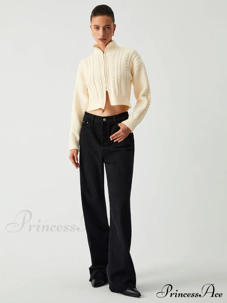 Cable Knit Two Way Zip Crop Cardigan