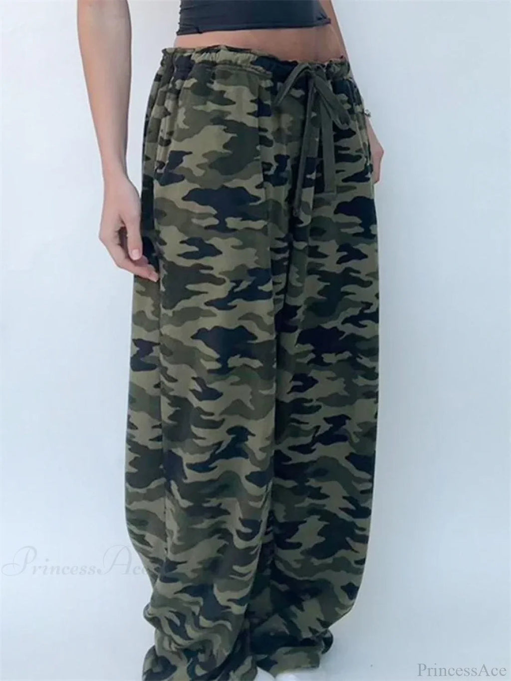 Camouflage Print Elastic Low Waist Wide Leg Pant