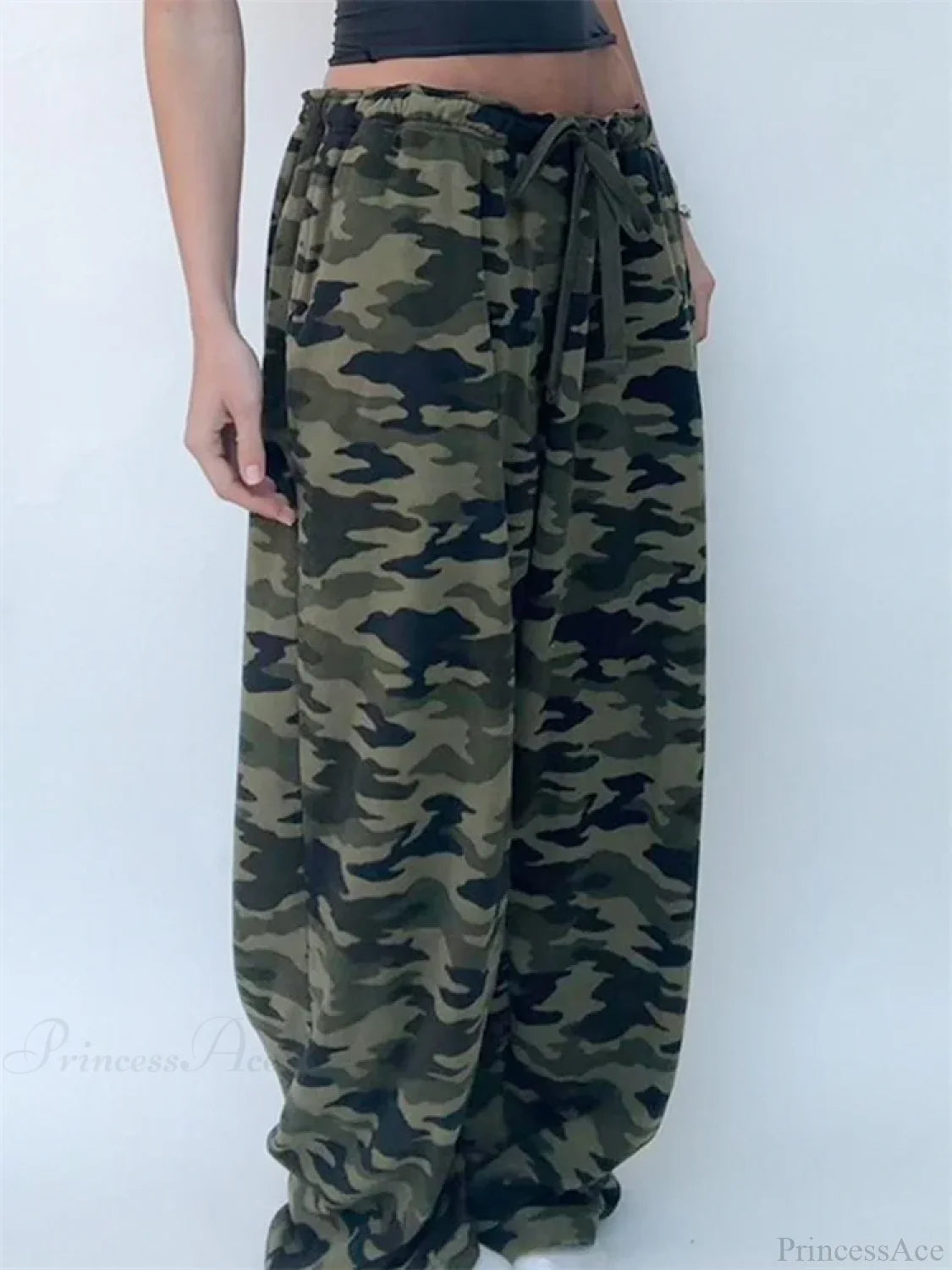 Camouflage Print Elastic Low Waist Wide Leg Pant