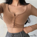 Cardigan V-neck Arm Long Slim Korean - Color