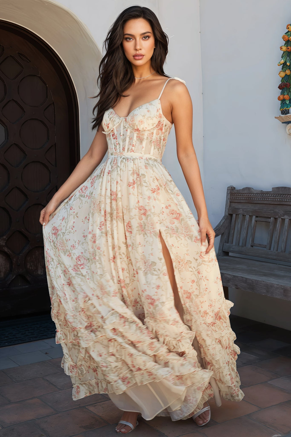Kervt Yellow Strapless Maxi Dress