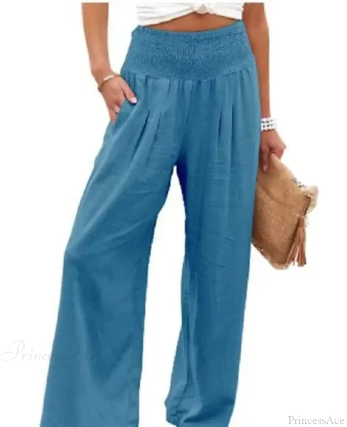 Elastic Waist Linen Wide Pants