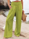 Elastic Waist Linen Wide Pants