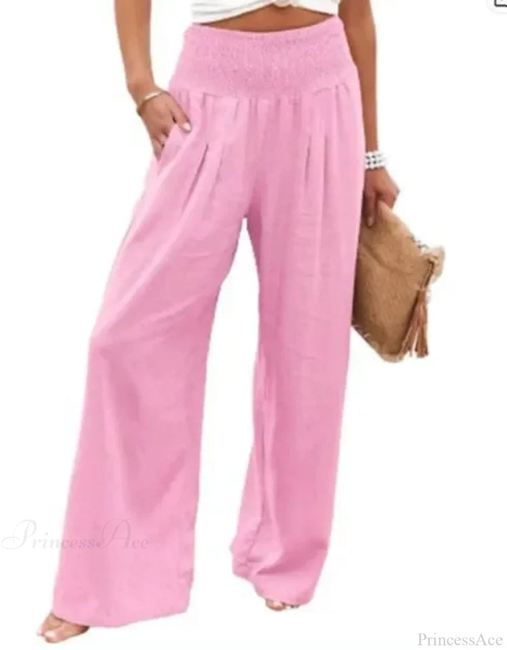 Elastic Waist Linen Wide Pants