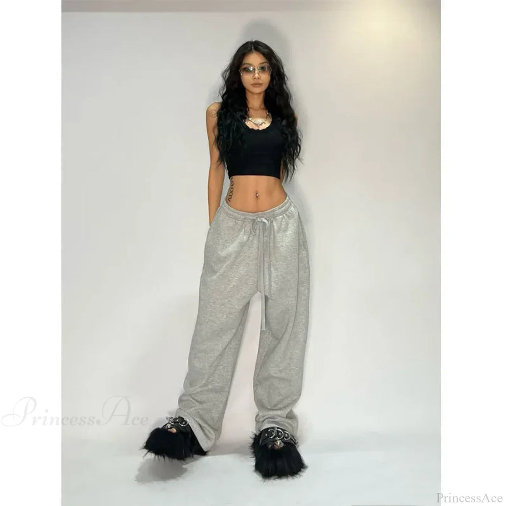Gray Wide Leg Sweatpants Pants