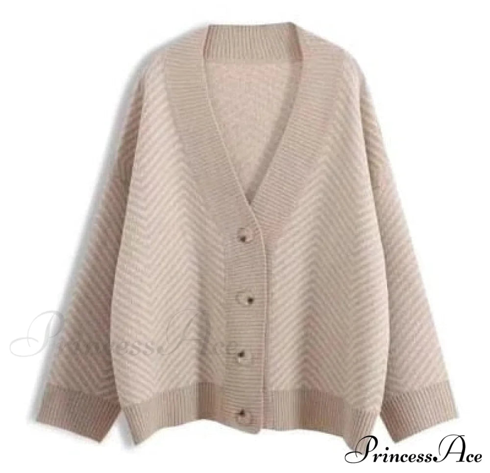 Knitted Cardigan Oversize Button Front Contrast Stripe Cardigan