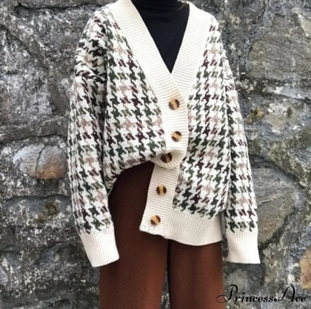 Knitted Cardigan Oversize Button Front Contrast Stripe Cardigan