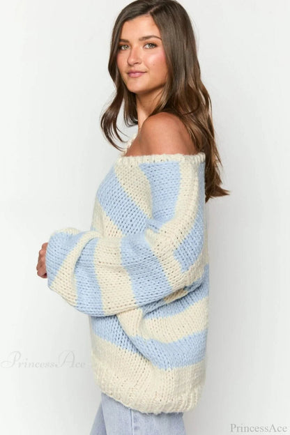 Loose Off-shoulder Striped Sweet Sweater