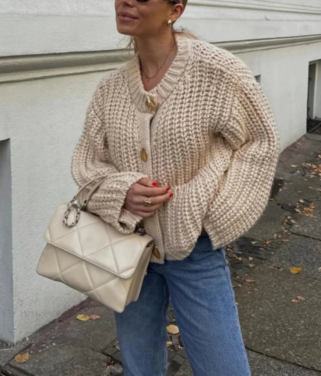 O-neck Long Sleeve Pocket Cardigan