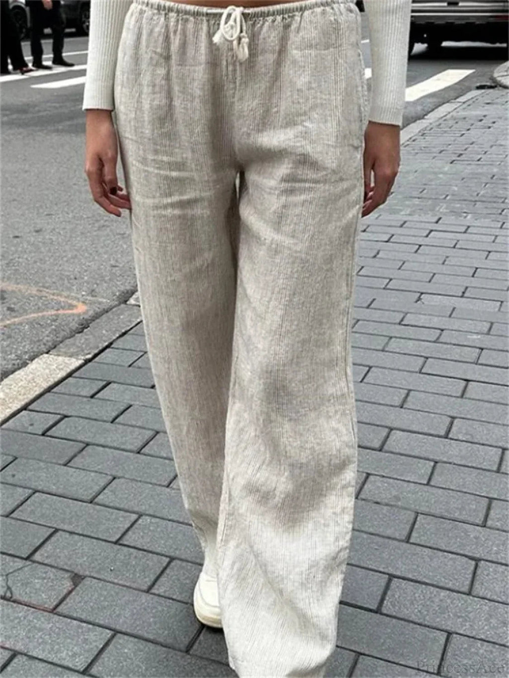Pinstripe Drawstring Loose Straight Street Pants