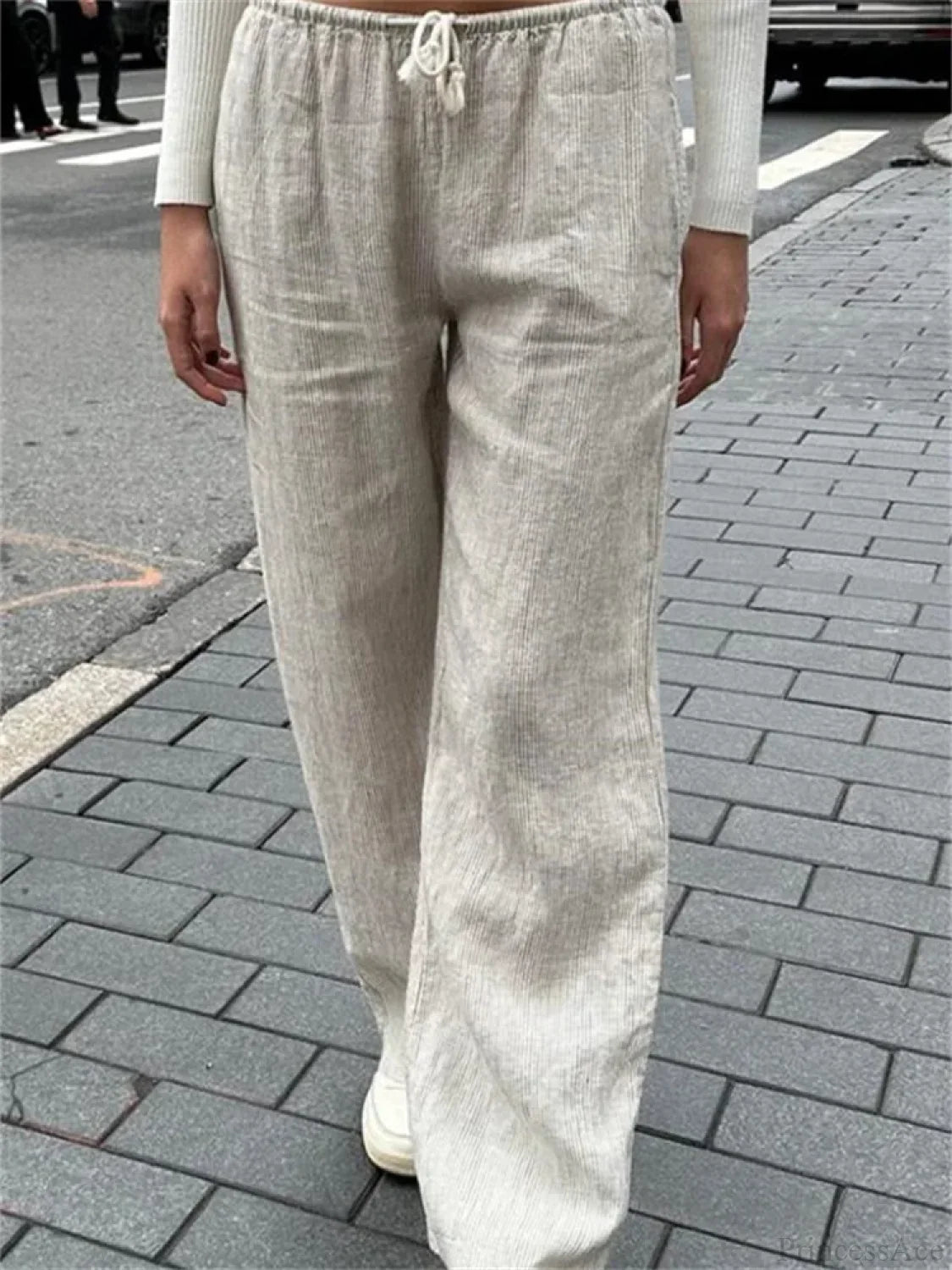 Pinstripe Drawstring Loose Straight Street Pants