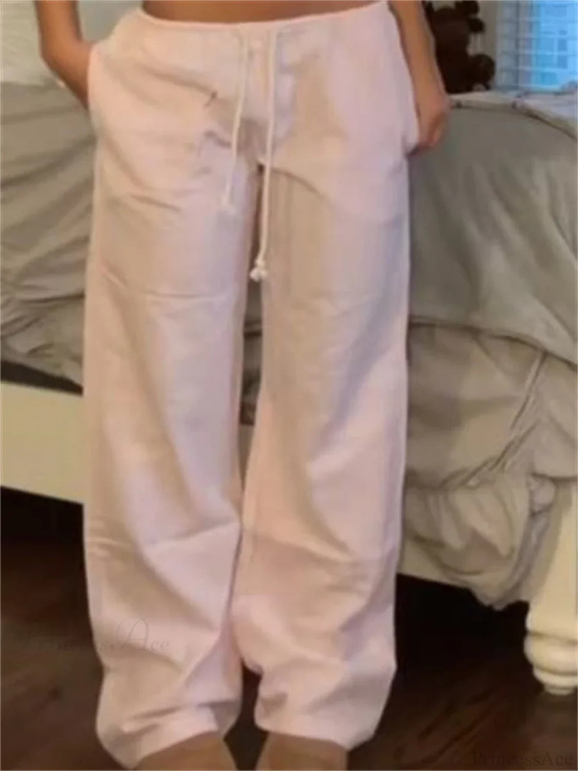 Pinstripe Drawstring Loose Straight Street Pants