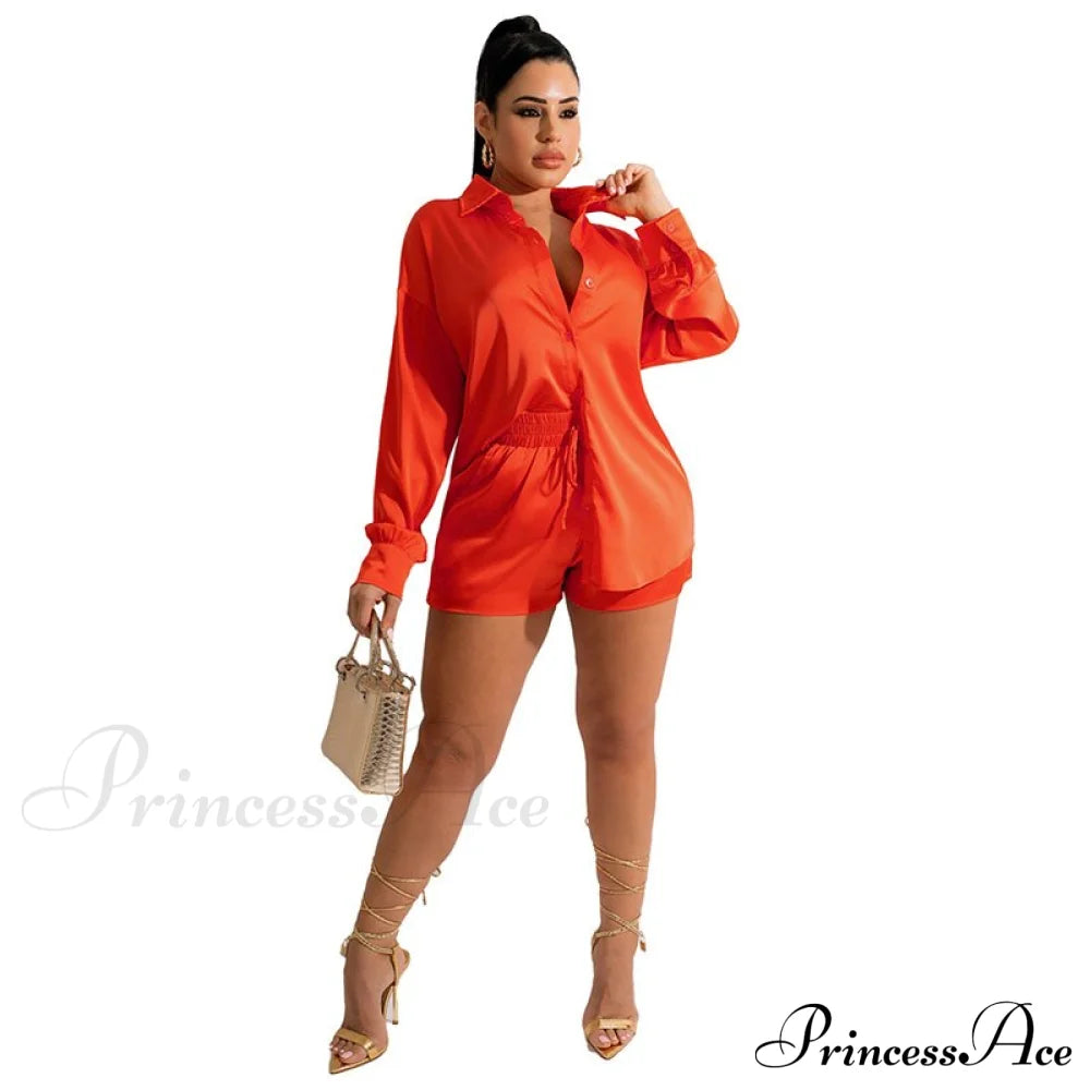 '- Set Long and With Outfit Wide Two Piece Arm Blouse Leg Loose Satin Pants