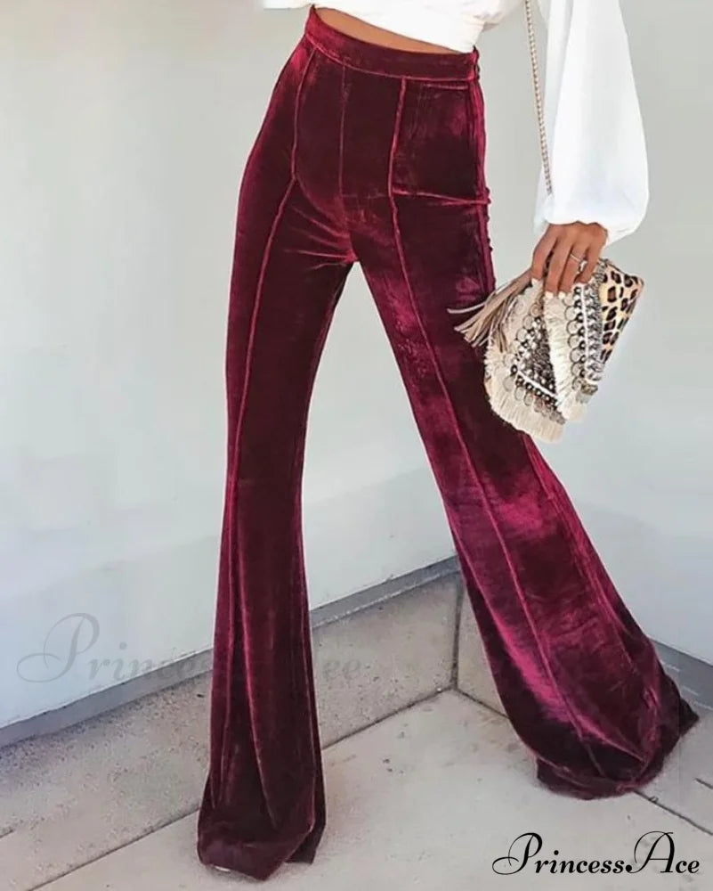 Velvet High Waist Flared Pants
