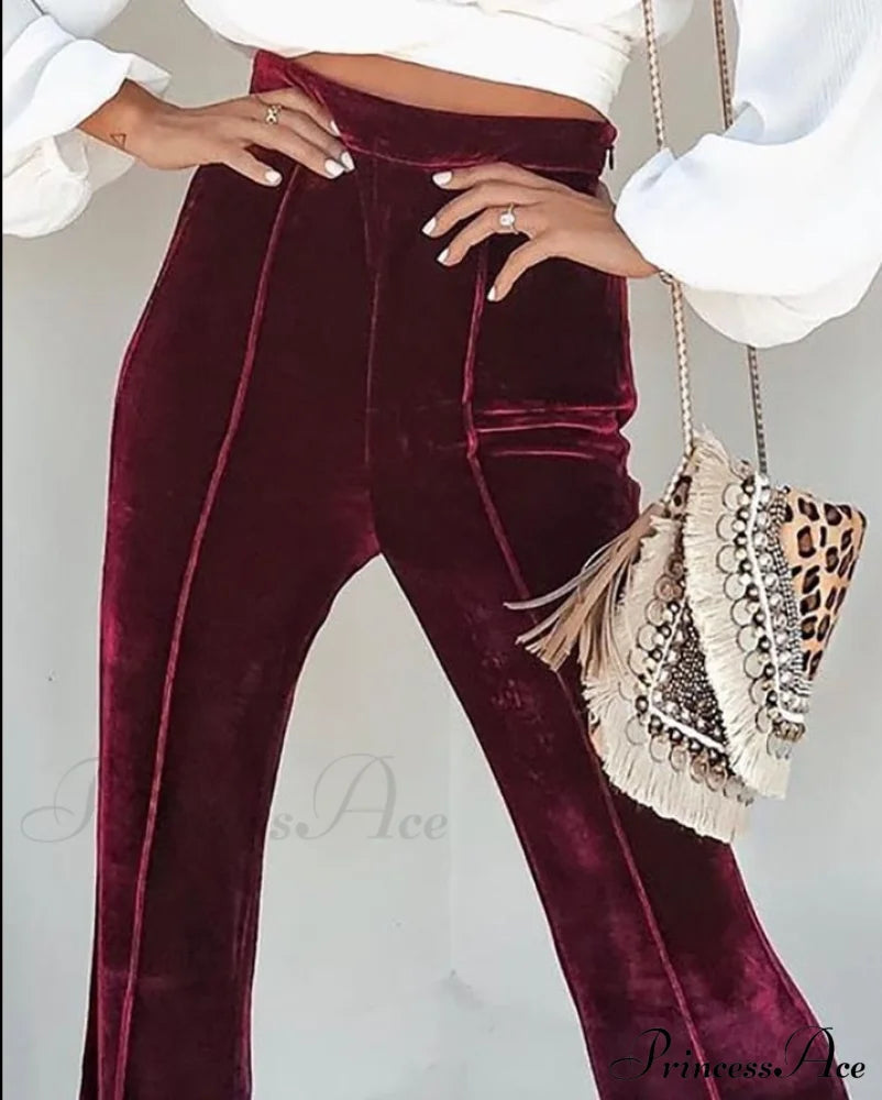 Velvet High Waist Flared Pants