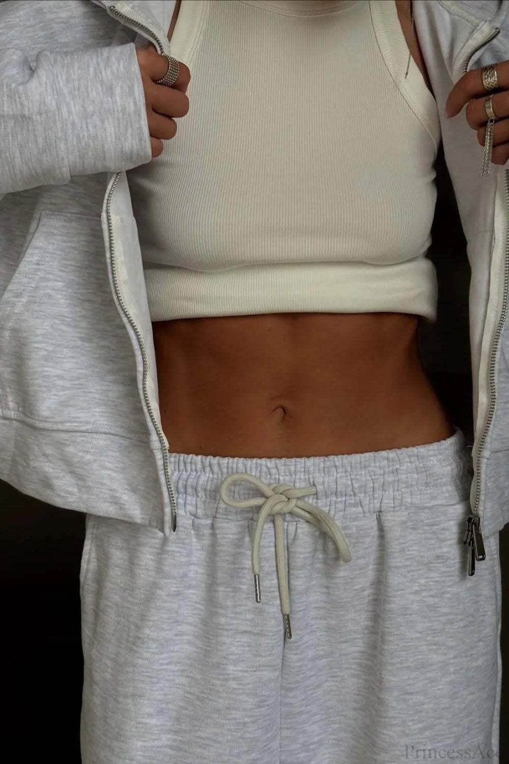 Zip Hooded Embroidered Sweatpants Two Piece Set