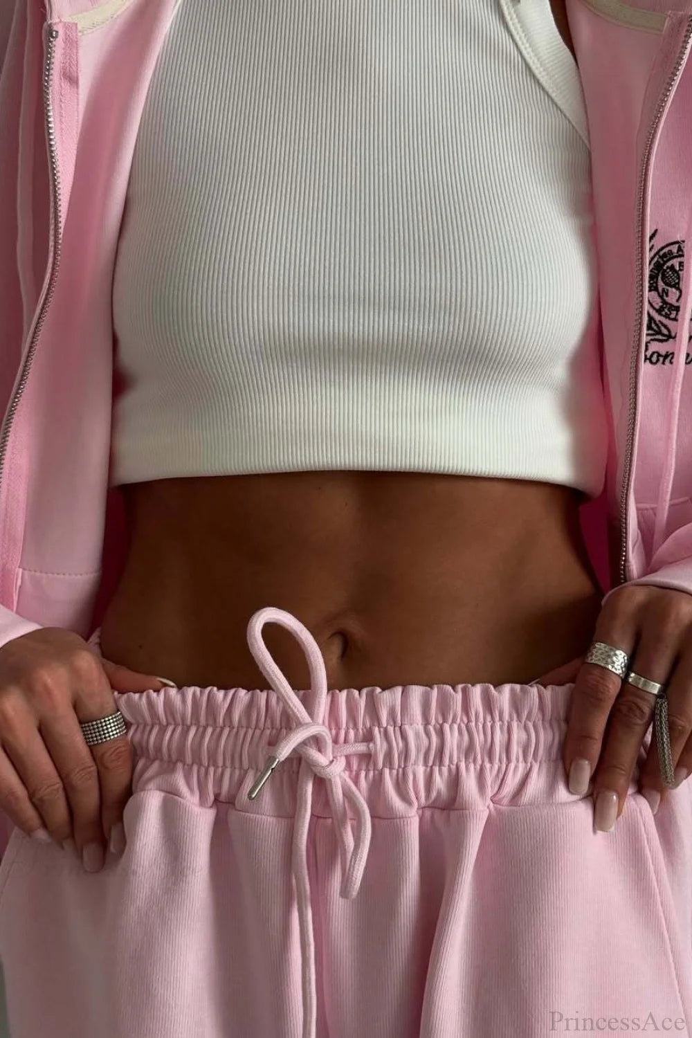 Zip Hooded Embroidered Sweatpants Two Piece Set