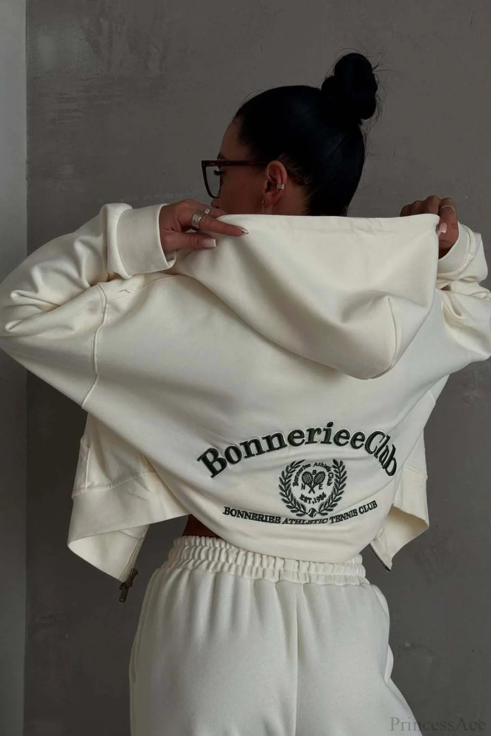 Zip Hooded Embroidered Sweatpants Two Piece Set