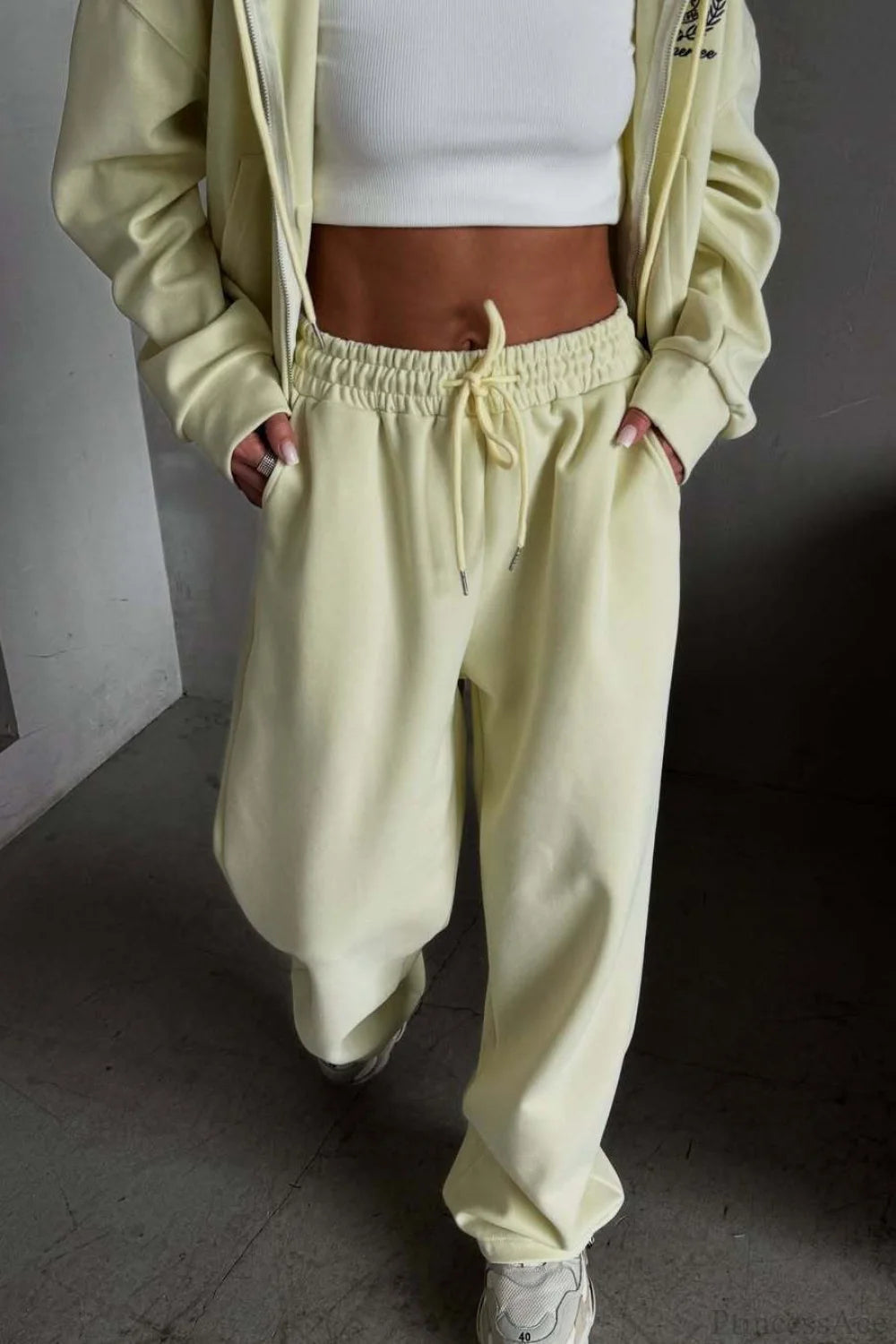 Zip Hooded Embroidered Sweatpants Two Piece Set