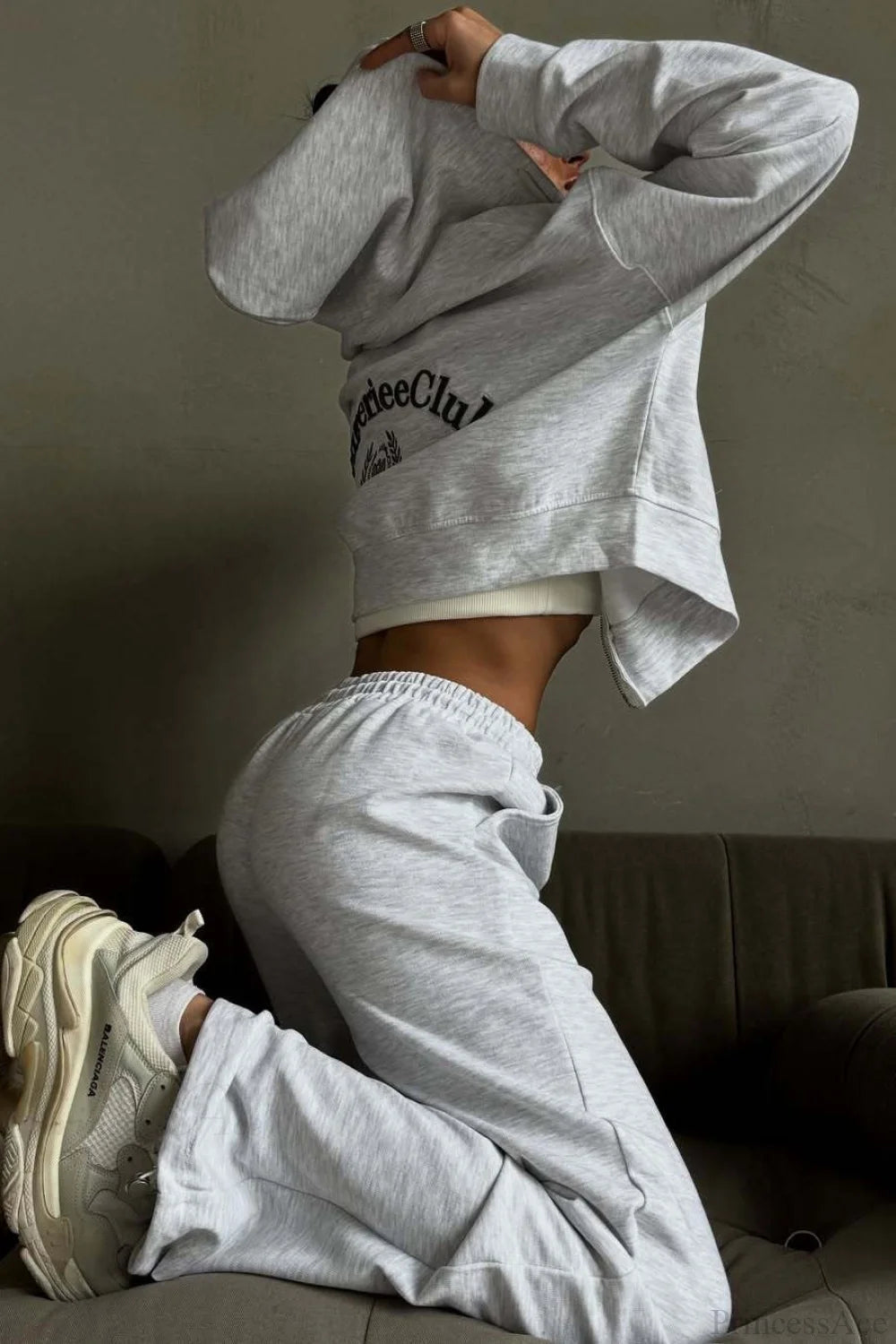 Zip Hooded Embroidered Sweatpants Two Piece Set