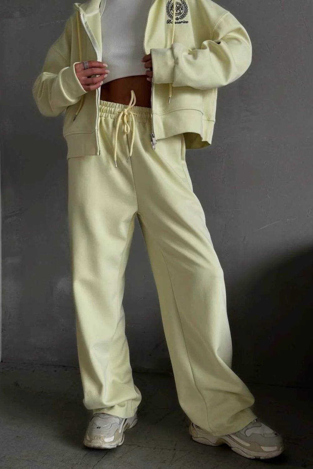 Zip Hooded Embroidered Sweatpants Two Piece Set