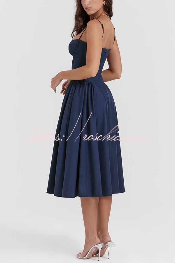 Color Slim Fit Suspender Pocket Midi Dress