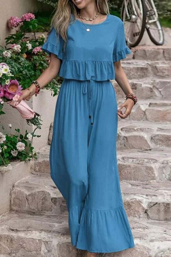 Loose Color Short-sleeved Wide-leg Pants Two-piece Set