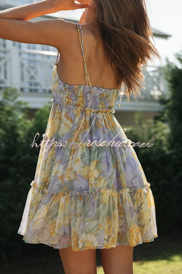 Capri Kisses Tiered Ruffle Smocked Back Slip Mini Dress