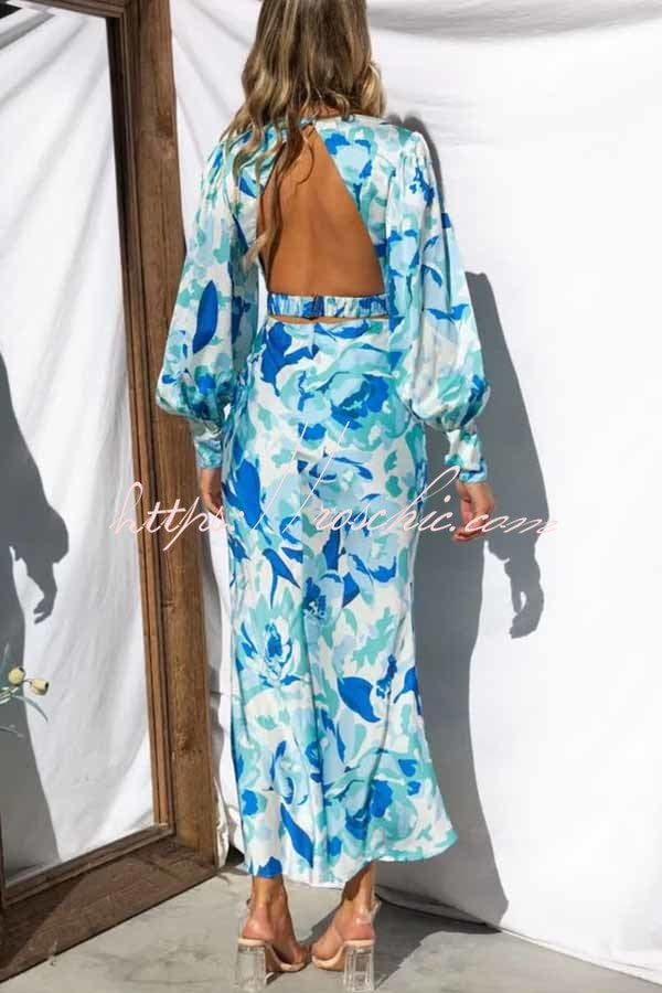 Bouquet Satin Elastic at Back Midi Dress