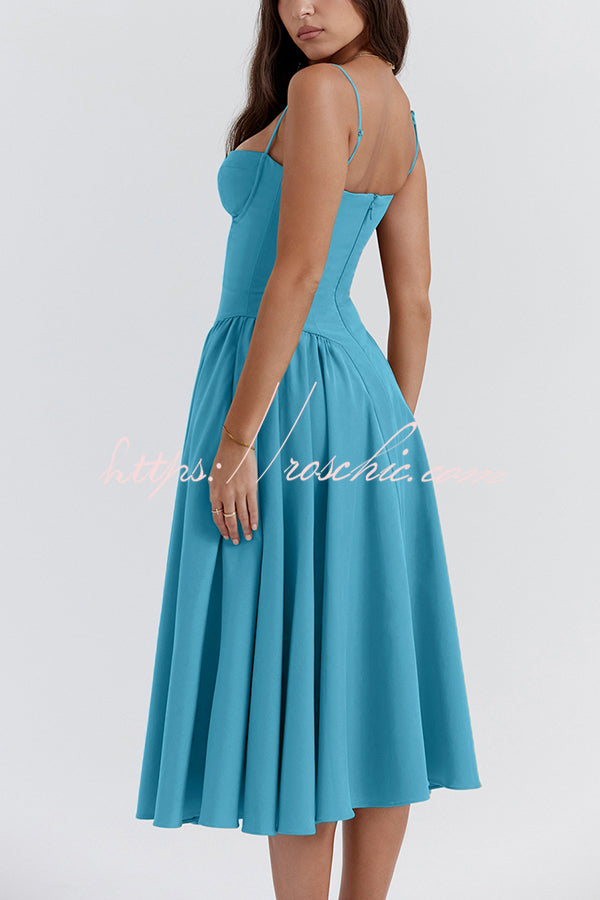 Color Slim Fit Suspender Pocket Midi Dress