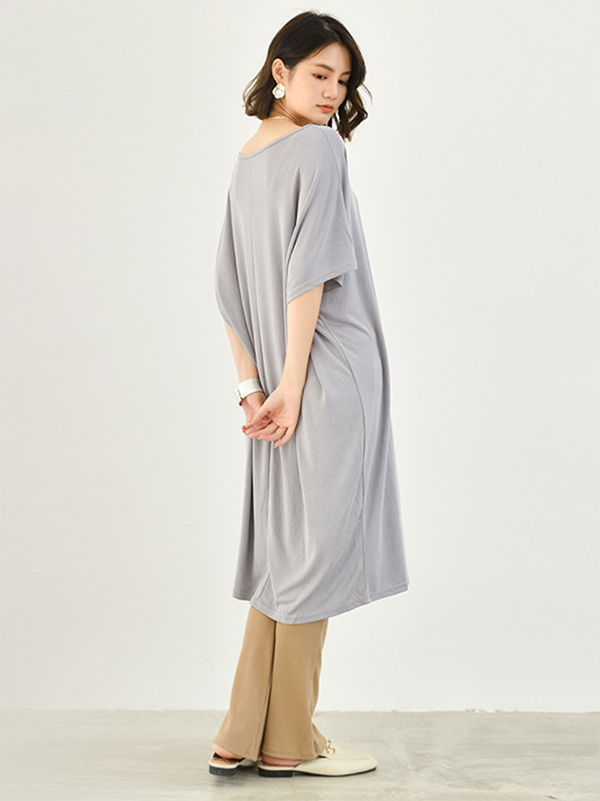 Batwing Half Sleeves Color Round-neck Midi Dresses