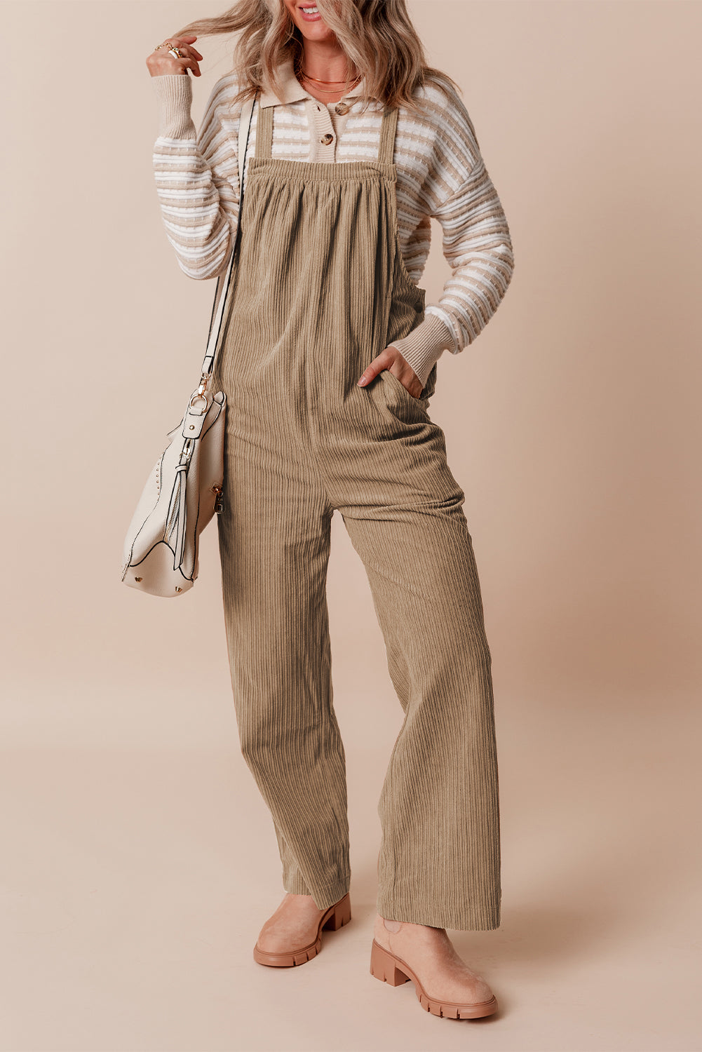 Color Pocketed Corduroy Overall