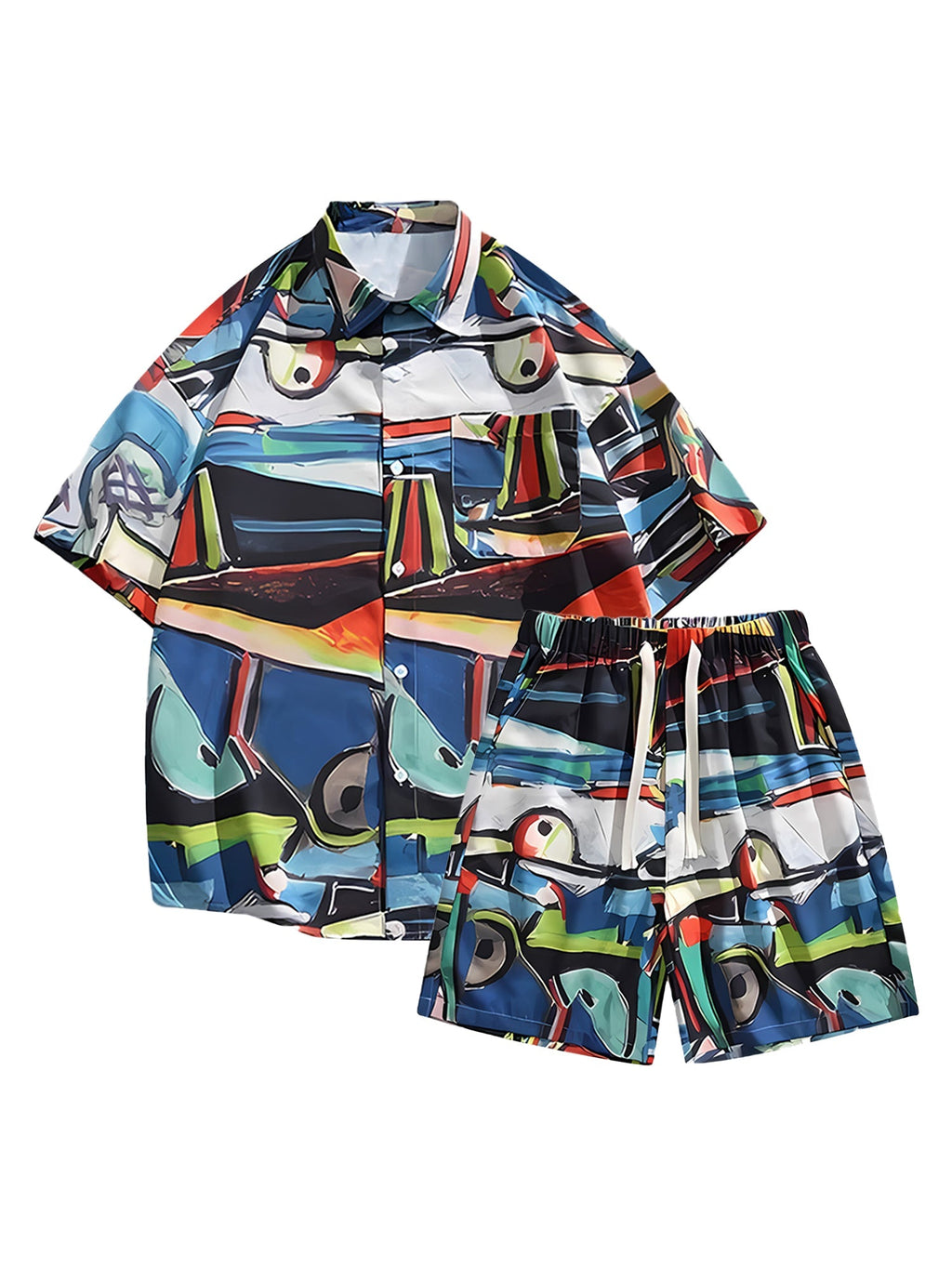 Retro Graphic Print Two-piece Set