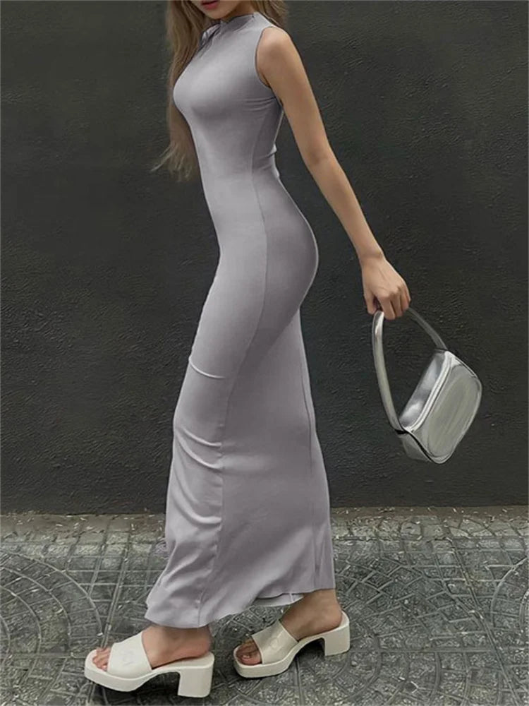 For Sleeveless Maxi Dress Slim Off-shoulder High Street Bodycon Dress Party Gown Summer Maxi Dress