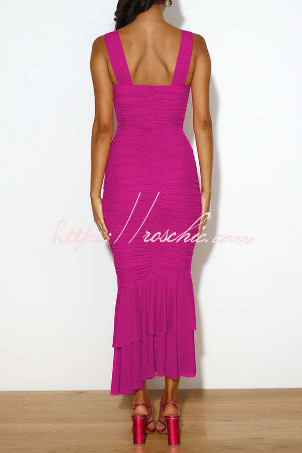 Color High Waist Pleated Mermaid Dress