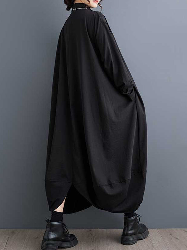 A-line Long Sleeves Buttoned Pockets Color Split-joint Lapel Midi Dresses Shirt Dress
