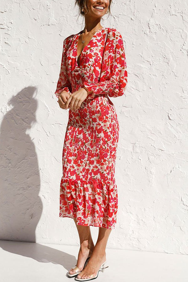 Rowena Bishop Sleeve Smocked Midi Dress