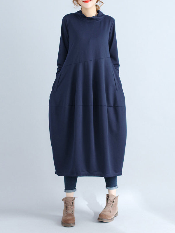 Loose Color Hooded Midi Dresses