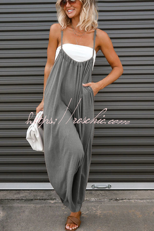 Unstoppable Feeling Pocketed Tie Wide Leg Overalls