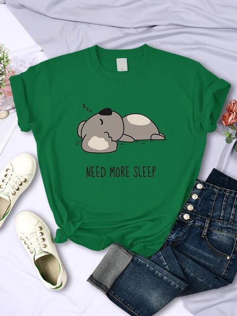 Need More Sleep Cartoons Bear T-shirt Street All-math Tops Hip Hop Clothing Personality Female Short Sleeve