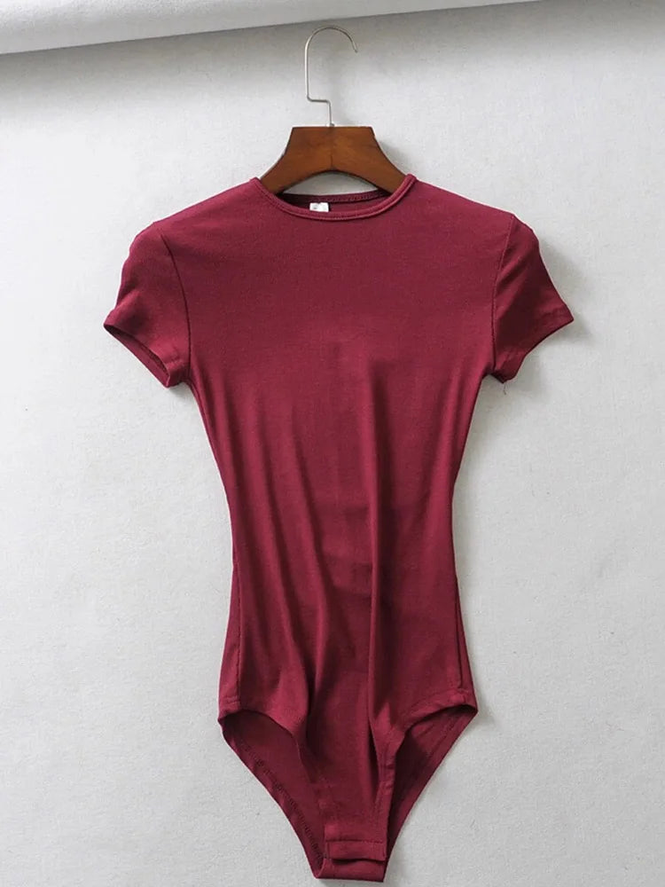 Summer Slim Short-sleeve O-neck Tops Bodysuits Female Rompers Jumpsuits