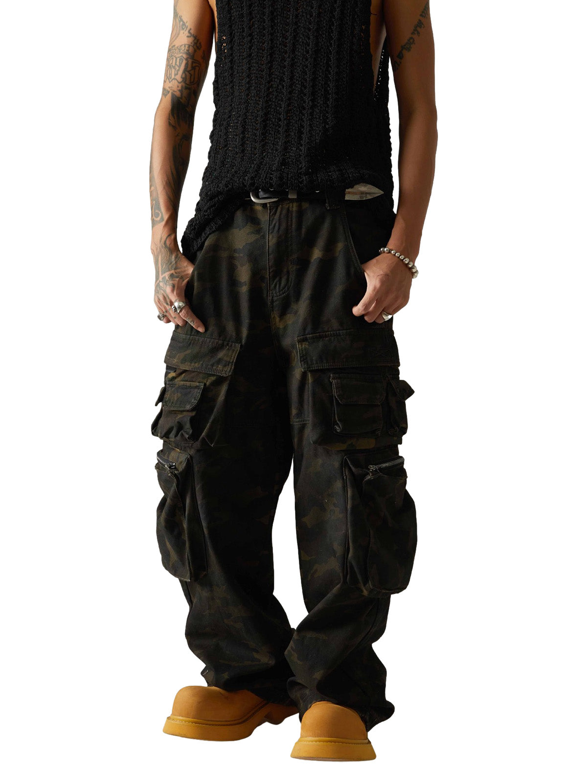 Camo Wide-leg Cargo Overalls - Style
