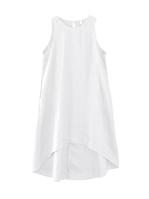 High-low Loose Color Round-neck Midi Dresses