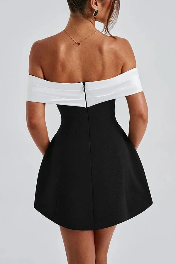 Contrast Off-the-shoulder Bow-embellished Mini Dress