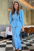Crew Neck Digital Print Long Sleeve Cardigan Top Two Piece Set
